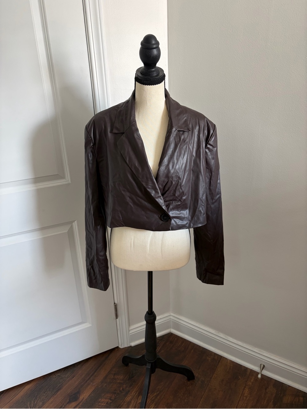 Cider Brown Faux Leather Cropped Blazer - Size Medium